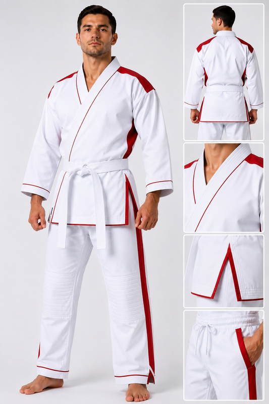 Fabricos Crimson Edge Karate Gi – White & Red Edition